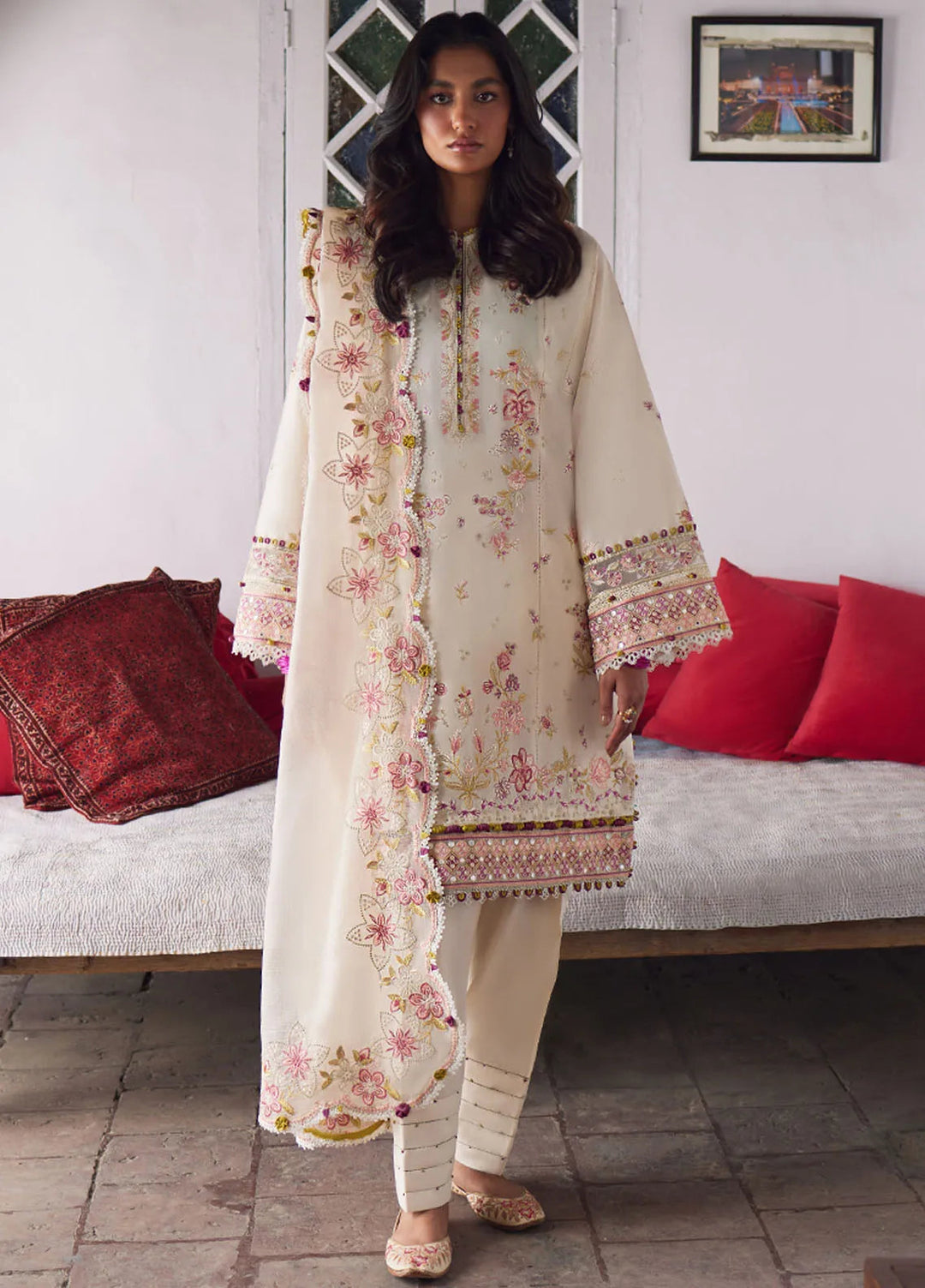 Zaha Embroidered Lawn Suit Unstitched 3 Piece ZL24F D-05 Ela - Festive Collection