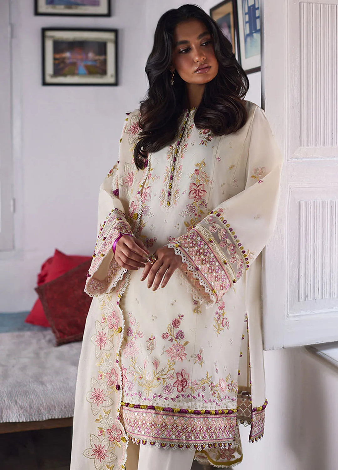 Zaha Embroidered Lawn Suit Unstitched 3 Piece ZL24F D-05 Ela - Festive Collection