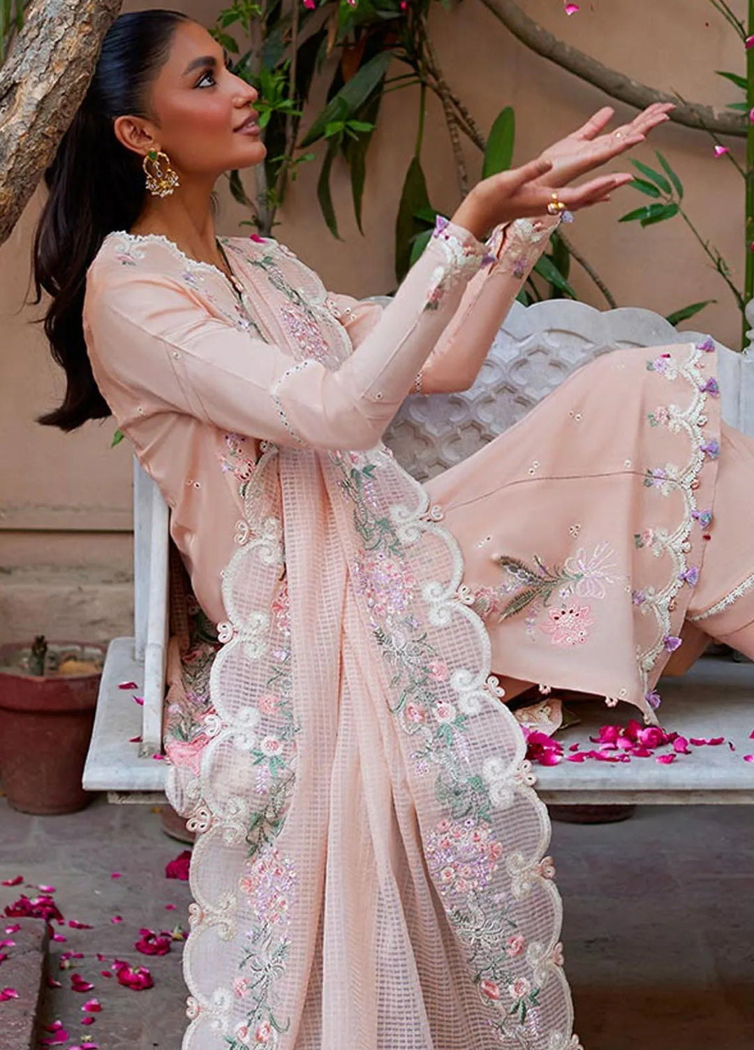Zaha Embroidered Lawn Suit Unstitched 3 Piece ZL24F D-06 Shams - Festive Collection