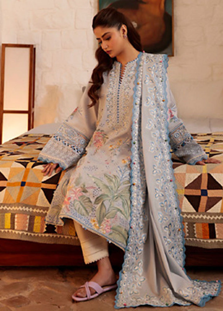 Zaha Embroidered Lawn Suits Unstitched 3 Piece ZL24-01B - Summer Collection
