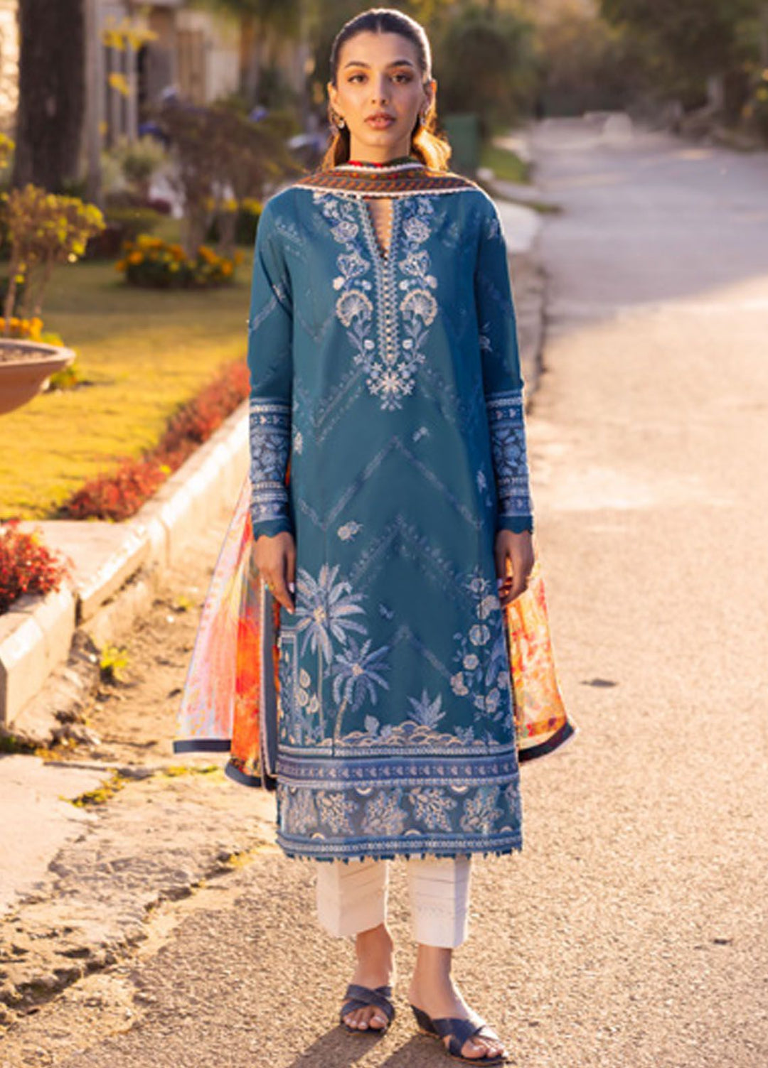 Zaha Embroidered Lawn Suits Unstitched 3 Piece ZL24-05B - Summer Collection