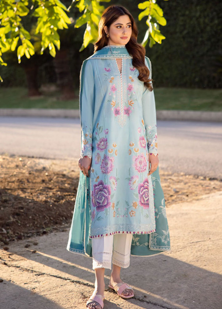 Zaha Embroidered Lawn Suits Unstitched 3 Piece ZL24-14B - Summer Collection