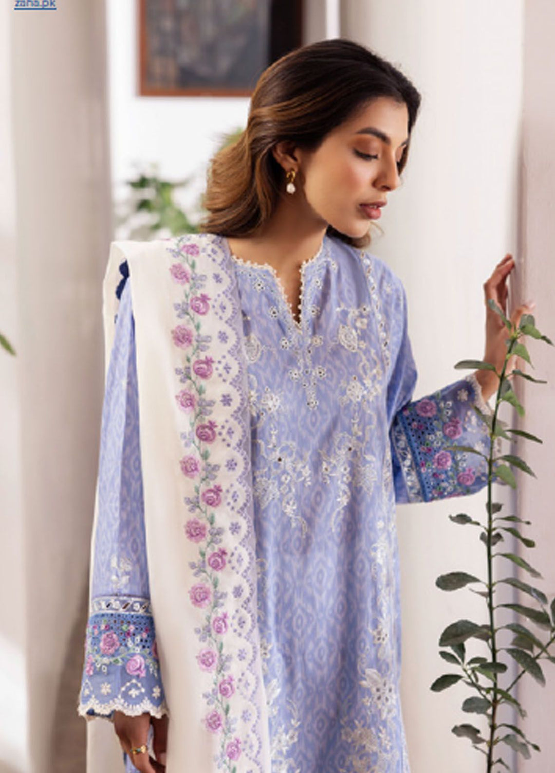 Zaha Embroidered Lawn Suits Unstitched 3 Piece ZL24-15B - Summer Collection