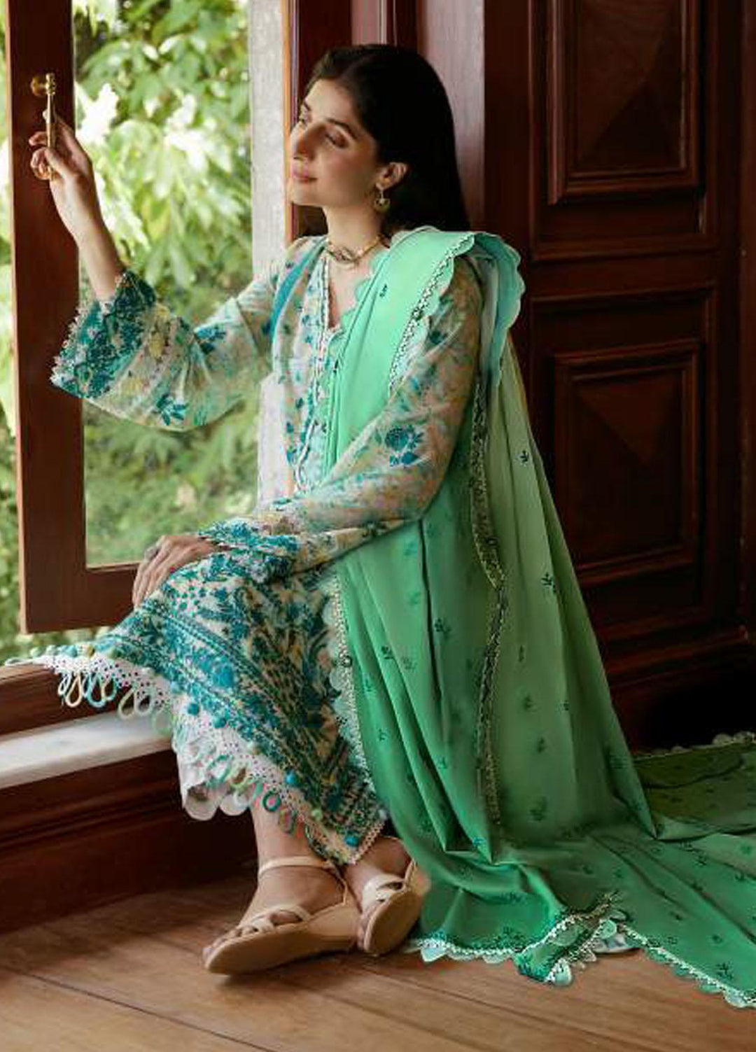 Zaha By Khadijah Shah Embroidered Lawn Suits Unstitched 3 Piece ZKS23FU ZF 23-09 Sena - Festive Collection