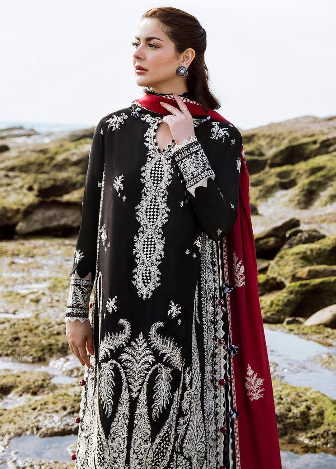 Zaha By Khadijah Shah Embroidered Lawn Suits Unstitched 3 Piece ZKS23L ZL23-01A - Spring / Summer Collection