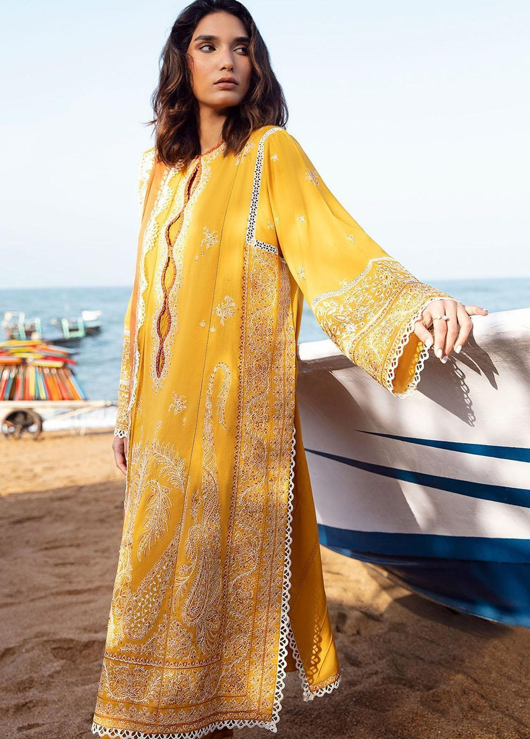 Zaha By Khadijah Shah Embroidered Lawn Suits Unstitched 3 Piece ZKS23L ZL23-01B - Spring / Summer Collection