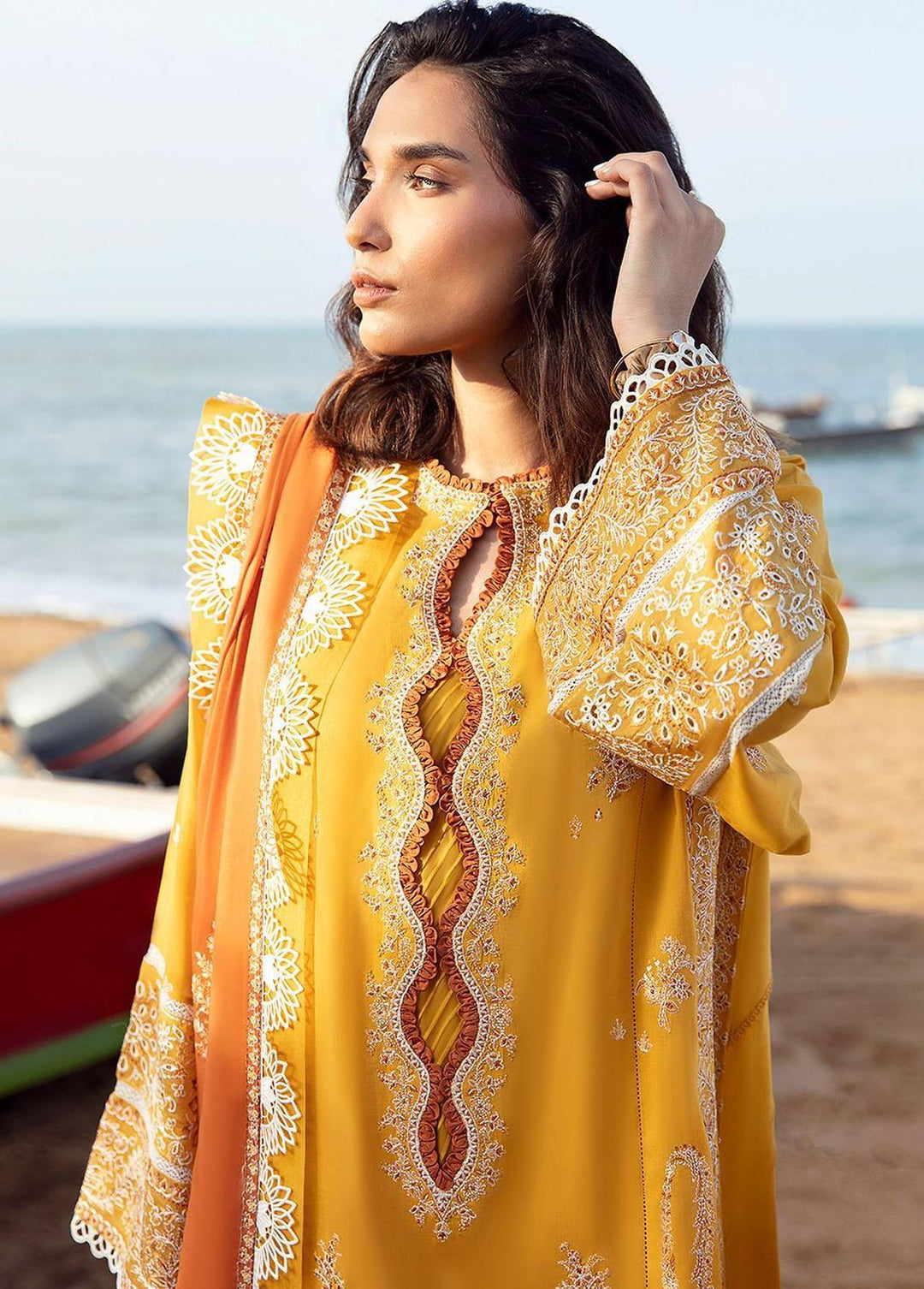 Zaha By Khadijah Shah Embroidered Lawn Suits Unstitched 3 Piece ZKS23L ZL23-01B - Spring / Summer Collection