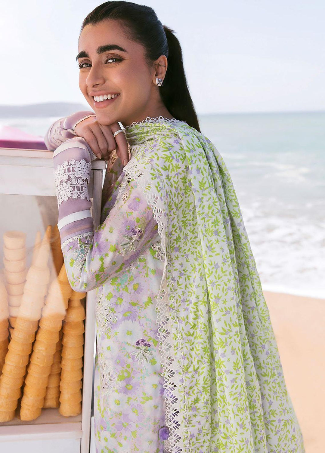 Zaha By Khadijah Shah Embroidered Lawn Suits Unstitched 3 Piece ZKS23L ZL23-03A - Spring / Summer Collection