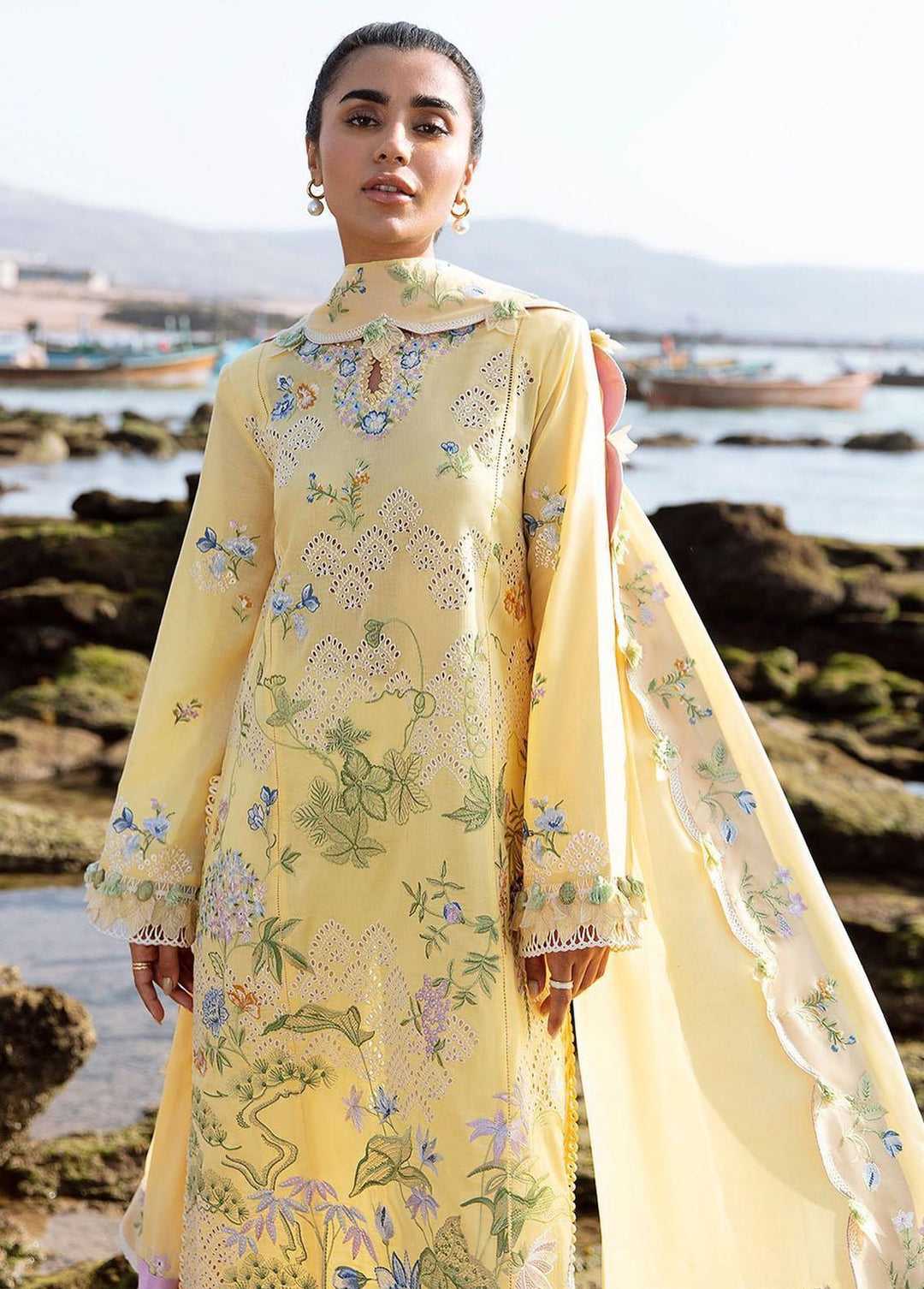 Zaha By Khadijah Shah Embroidered Lawn Suits Unstitched 3 Piece ZKS23L ZL23-04A - Spring / Summer Collection