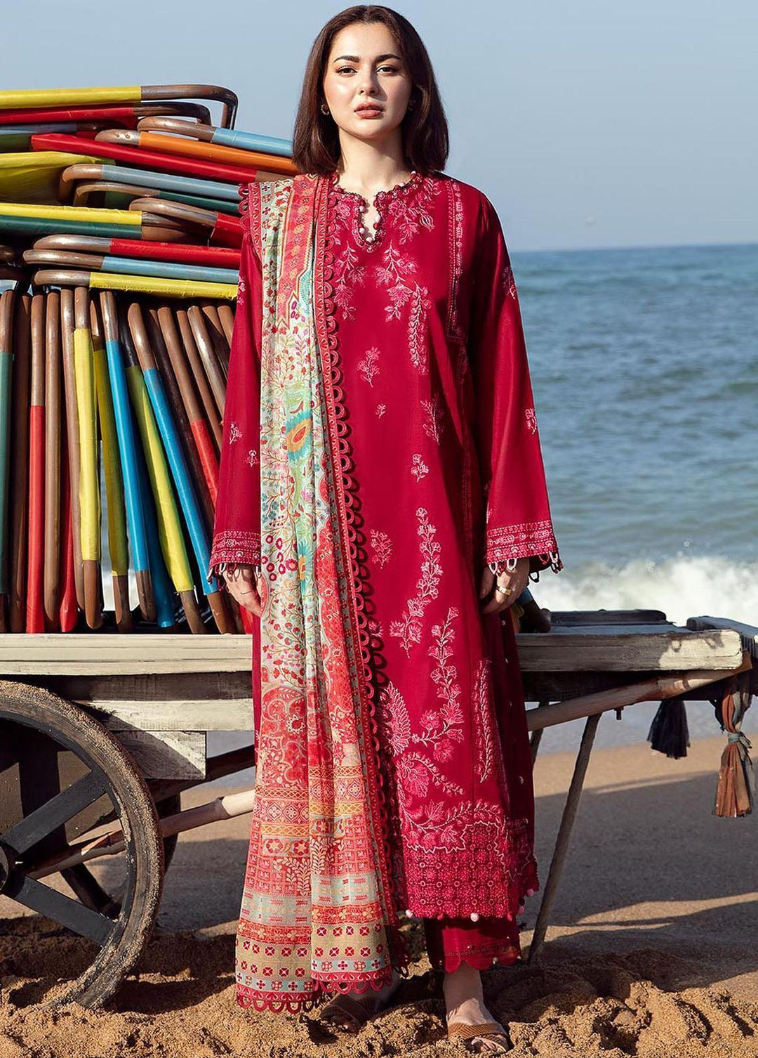 Zaha By Khadijah Shah Embroidered Lawn Suits Unstitched 3 Piece ZKS23L ZL23-10B - Spring / Summer Collection