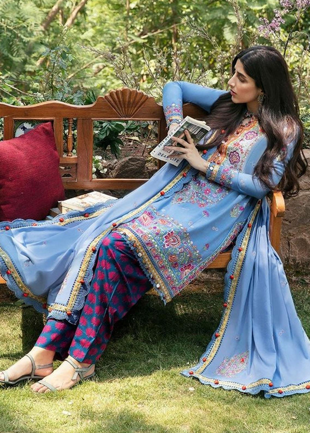 Zaha By Khadijah Shah Embroidered Lawn Suits Unstitched 3 Piece ZKS22F ZF-22-07 MEHR - Festive Collection