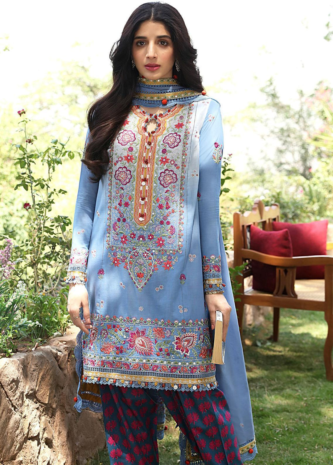 Zaha By Khadijah Shah Embroidered Lawn Suits Unstitched 3 Piece ZKS22F ZF-22-07 MEHR - Festive Collection