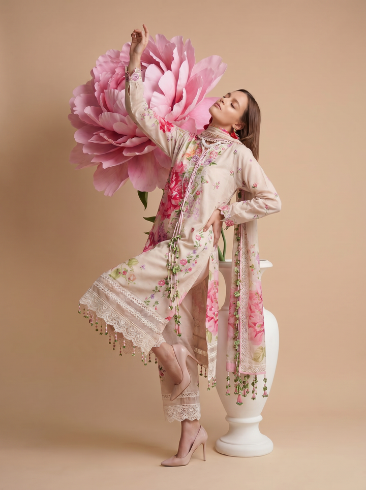 Wild Flower by Zaha Unstitched Embroidered Lawn 3 Piece Suit ZK26UWL ZF26-05 Mink Frolic - Festive Collection