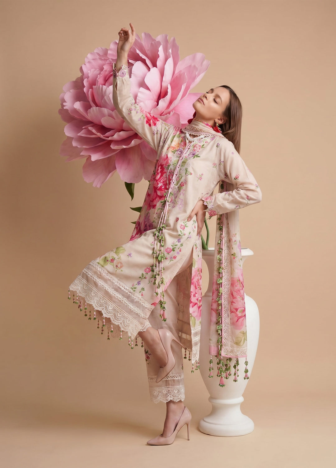 Wild Flower by Zaha Unstitched Embroidered Lawn 3 Piece Suit ZK26UWL ZF26-05 Mink Frolic - Festive Collection