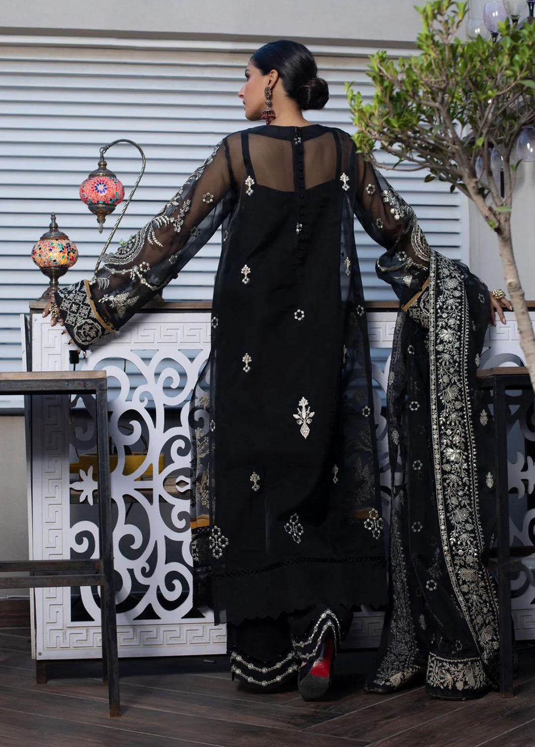 Zahara By Muraad Embroidered Organza Suits Unstitched 3 Piece MU22Z D-001 Black Orchid - Luxury Collection