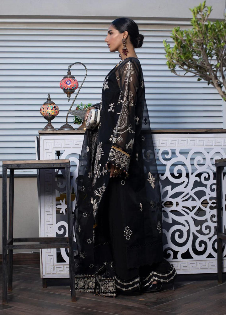 Zahara By Muraad Embroidered Organza Suits Unstitched 3 Piece MU22Z D-001 Black Orchid - Luxury Collection
