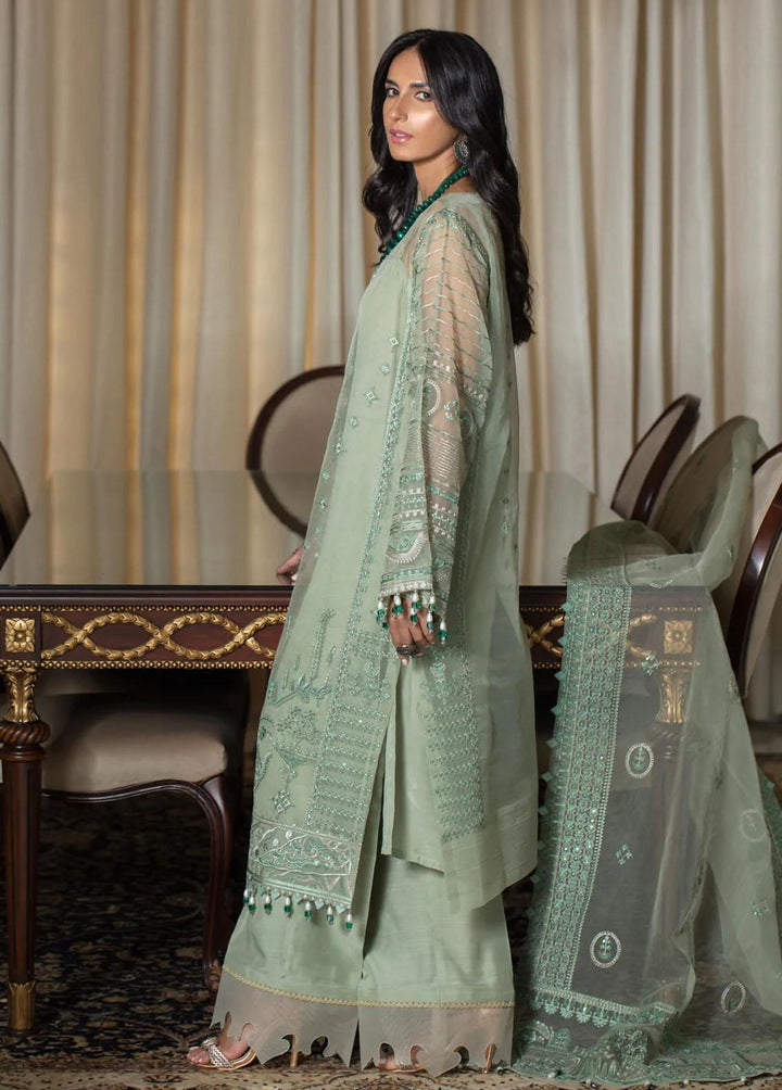 Zahara By Muraad Embroidered Organza Suits Unstitched 3 Piece MU22Z D-006 Sage - Luxury Collection