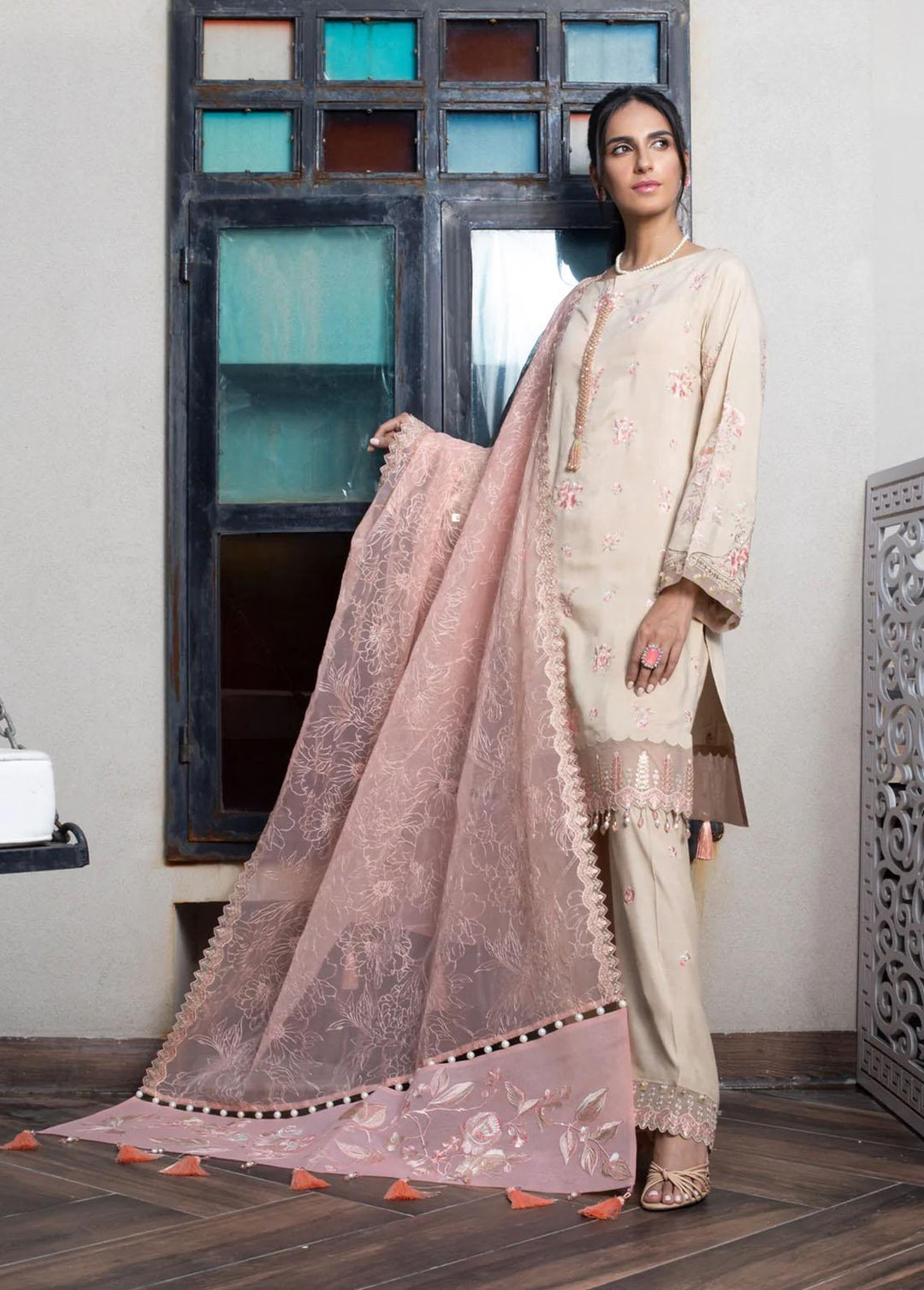 Zahara By Muraad Embroidered Raw Silk Suits Unstitched 3 Piece MU22Z D-008 Dahlia - Luxury Collection