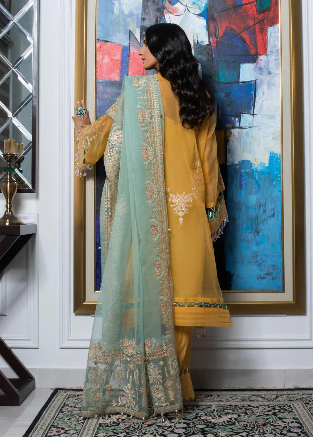 Zahara By Muraad Embroidered Organza Suits Unstitched 3 Piece MU22Z Z-007 Marigold - Luxury Collection