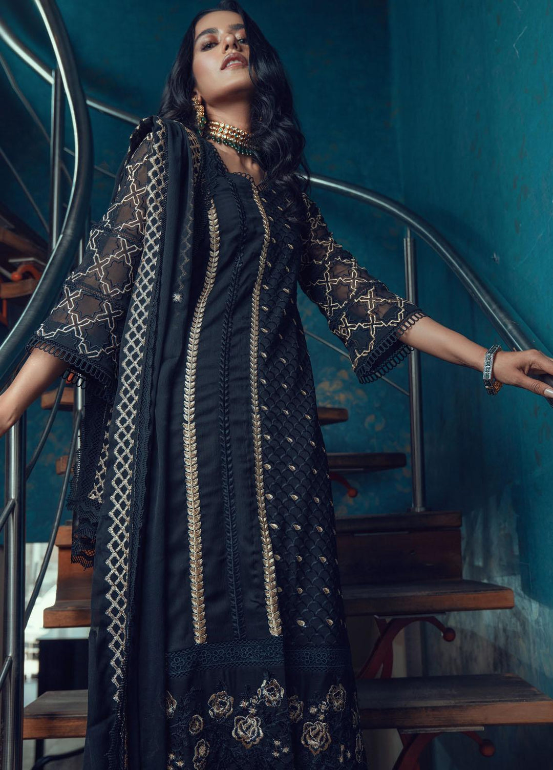 Fascino Embroidered Chiffon Suits Unstitched 3 Piece FN21Z Noire - Luxury Collection