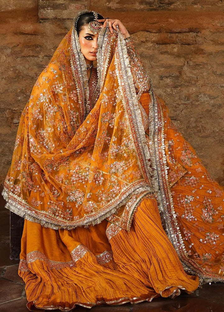 Zaib-un-Nisa by Hussain Rehar Embroidered Net Suits Unstitched 4 Piece HRR23ZN Saffron - Festive Collection