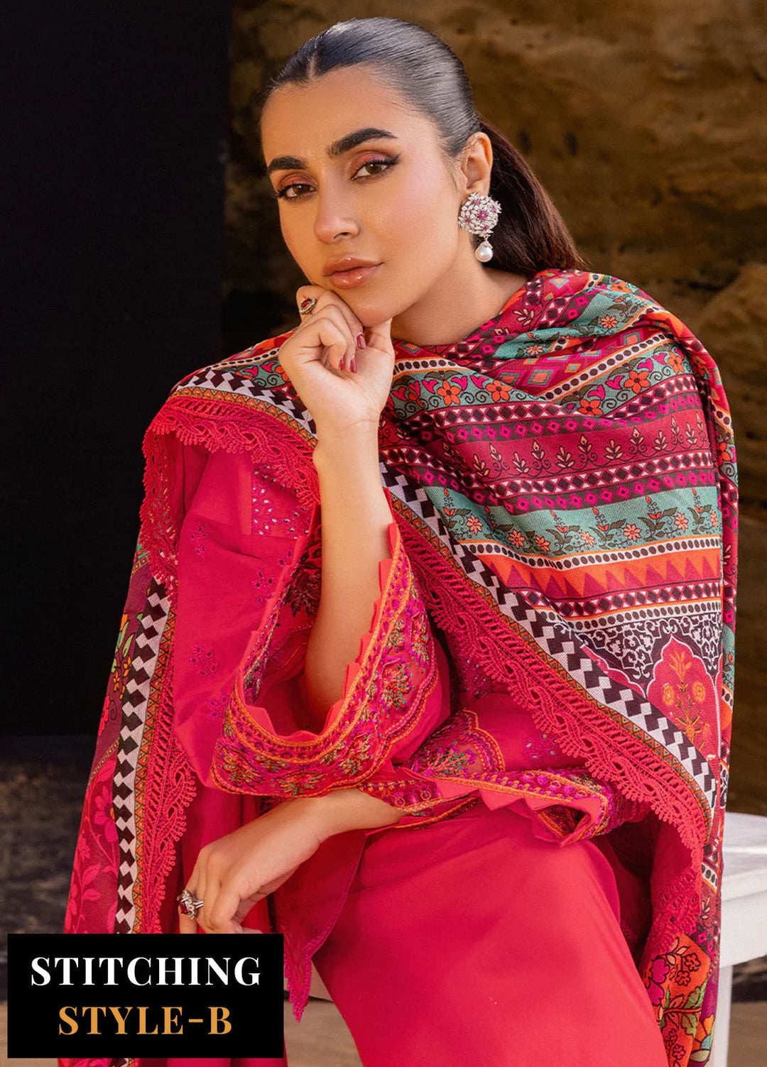 Zainab Chottani Chikankari Lawn Suits Unstitched 3 Piece ZC24CL D-6B Laali - Summer Collection