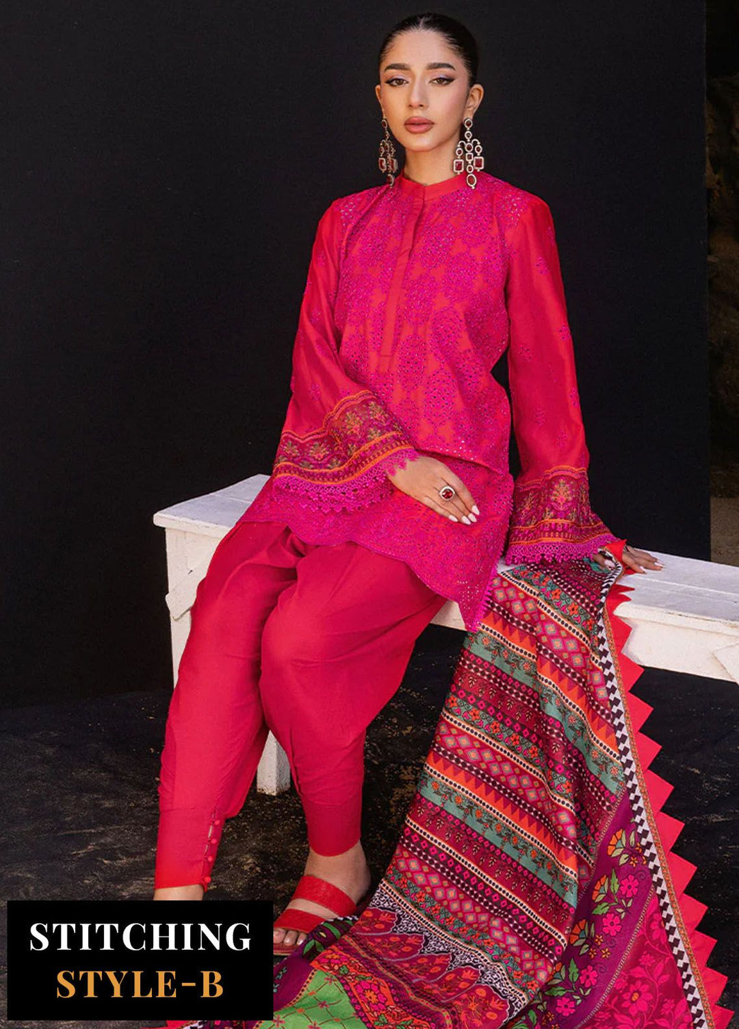 Zainab Chottani Chikankari Lawn Suits Unstitched 3 Piece ZC24CL D-6B Laali - Summer Collection