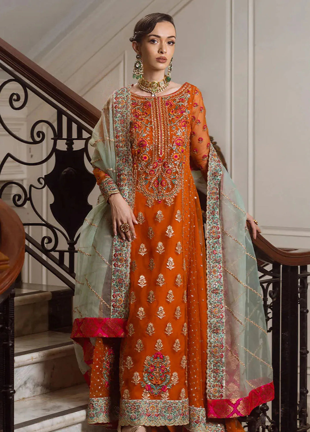 Zainab Chottani Embroidered Organza Suits Unstitched 3 Piece ZC24WF D-07 Ombre - Wedding Collection