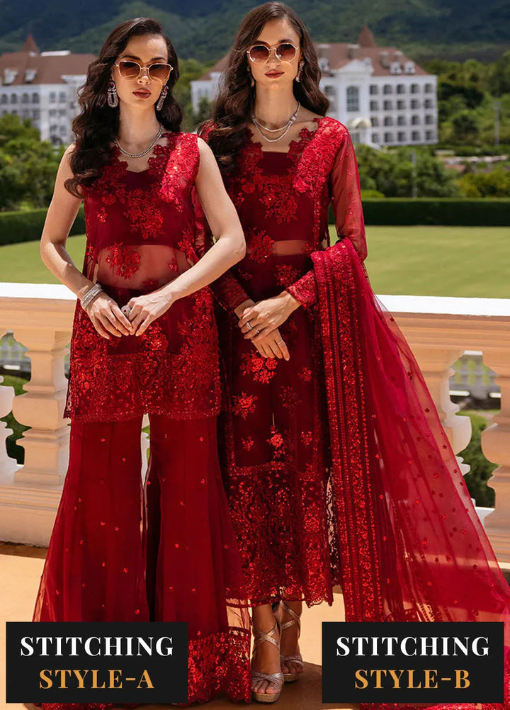 Zainab Chottani Embroidered Organza Suits Unstitched 3 Piece ZC24WF D-09 Ruby Luxe - Wedding Collection