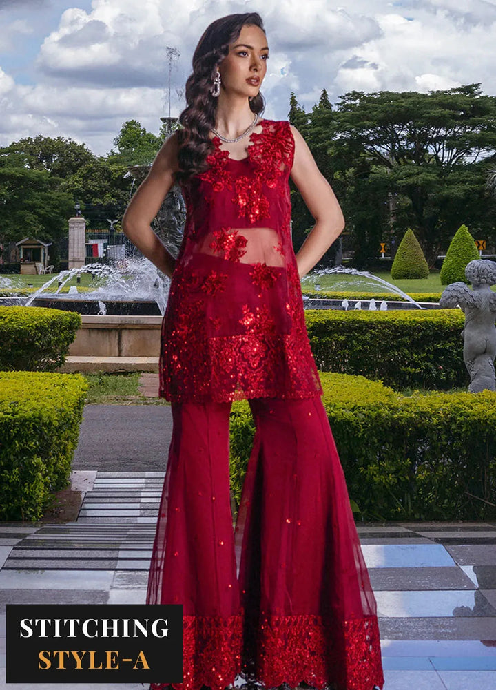 Zainab Chottani Embroidered Organza Suits Unstitched 3 Piece ZC24WF D-09 Ruby Luxe - Wedding Collection