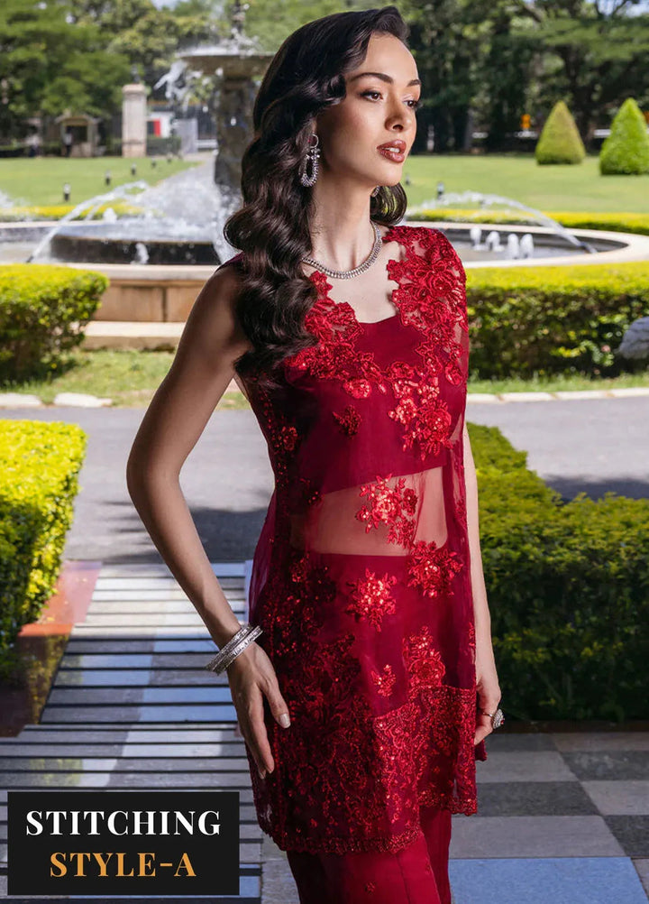 Zainab Chottani Embroidered Organza Suits Unstitched 3 Piece ZC24WF D-09 Ruby Luxe - Wedding Collection