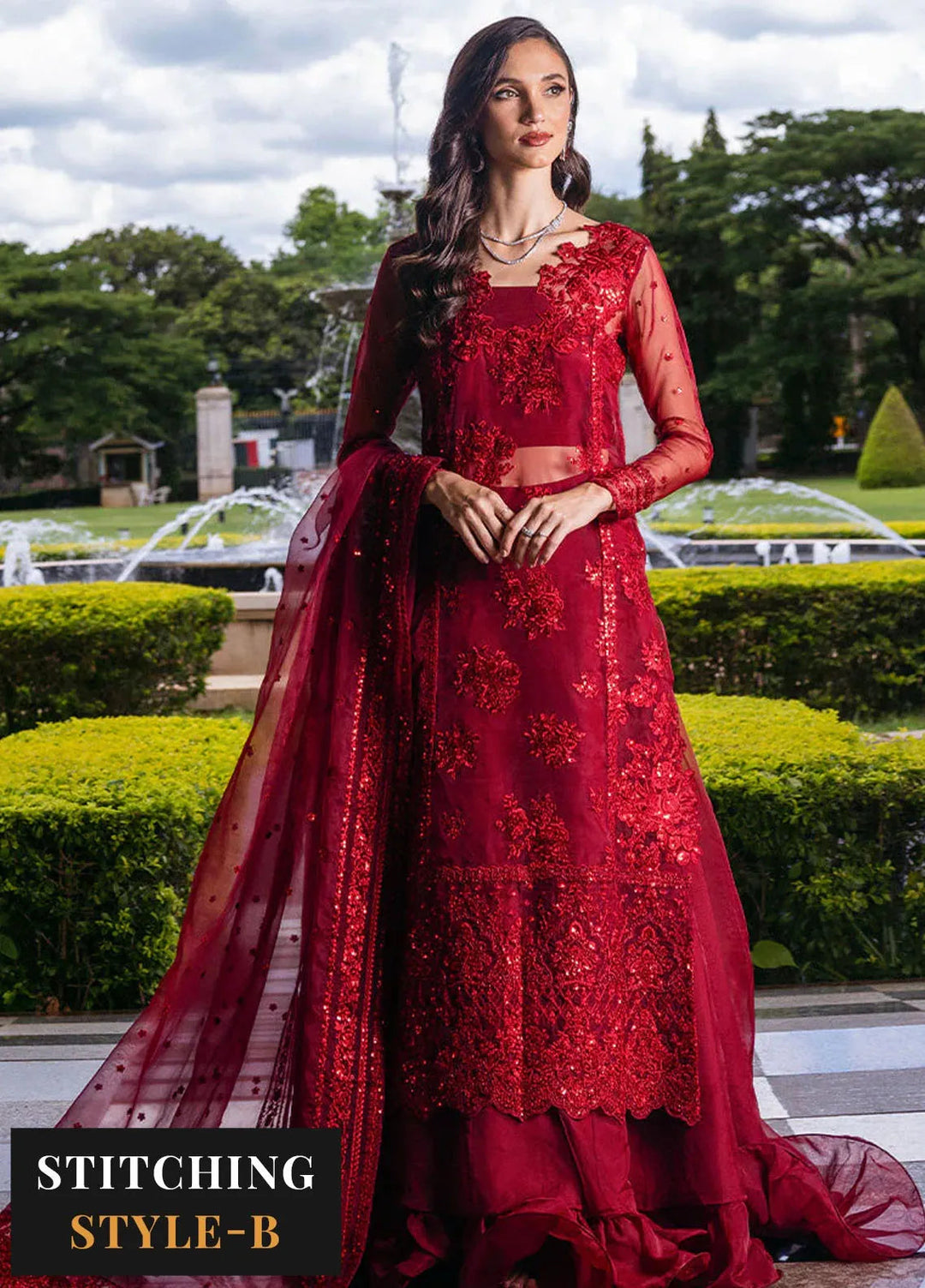 Zainab Chottani Embroidered Organza Suits Unstitched 3 Piece ZC24WF D-09 Ruby Luxe - Wedding Collection