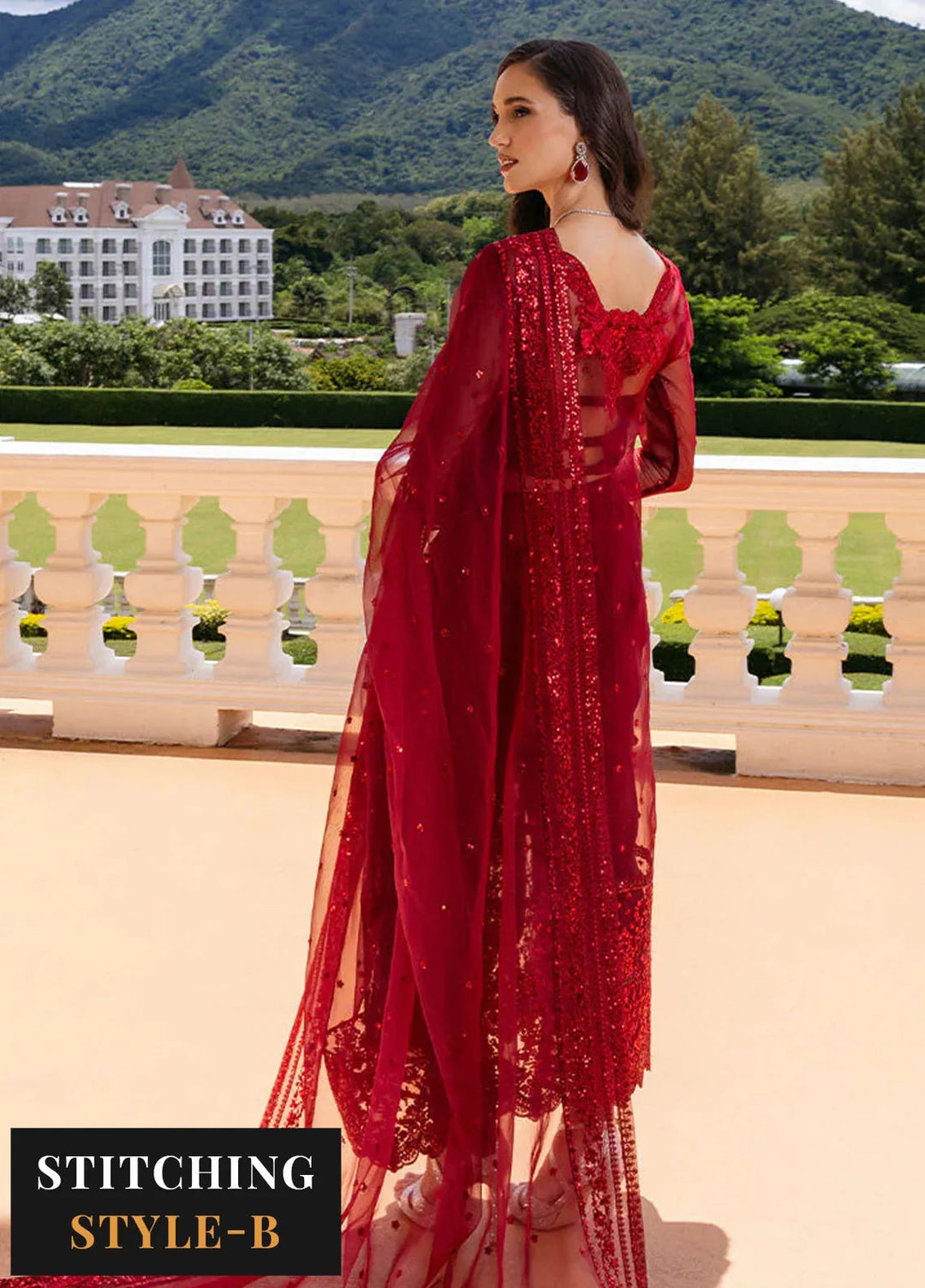 Zainab Chottani Embroidered Organza Suits Unstitched 3 Piece ZC24WF D-09 Ruby Luxe - Wedding Collection