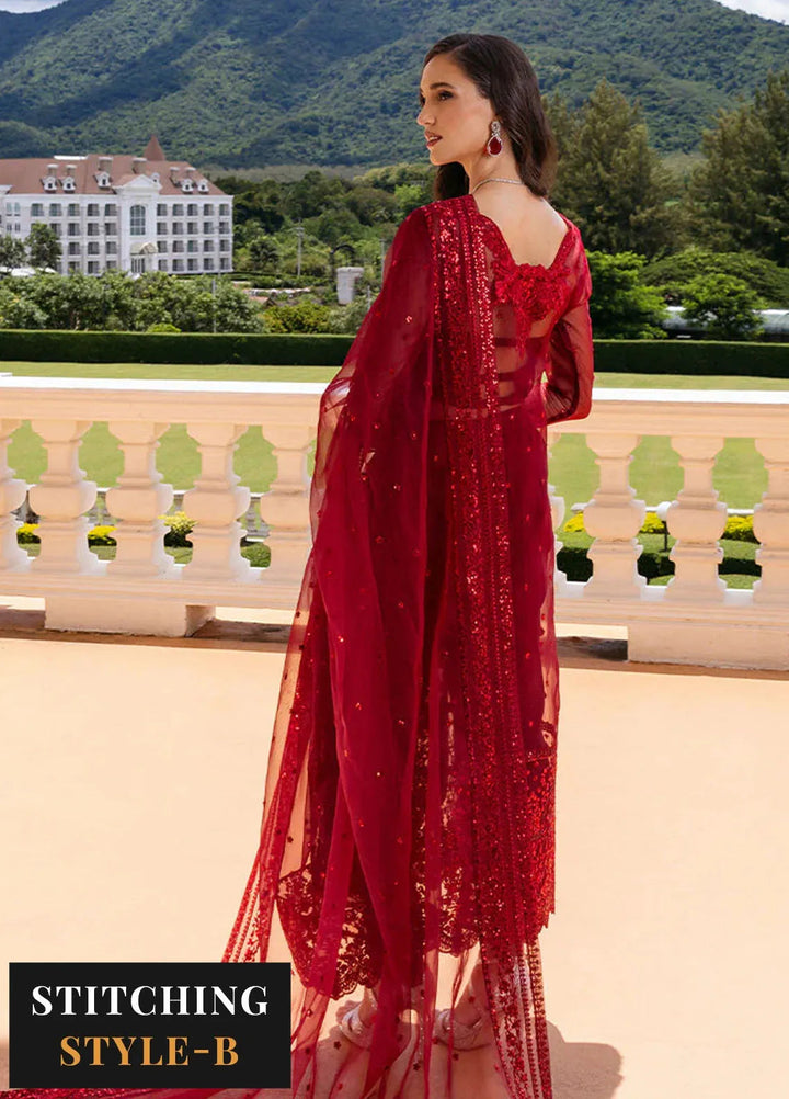 Zainab Chottani Embroidered Organza Suits Unstitched 3 Piece ZC24WF D-09 Ruby Luxe - Wedding Collection