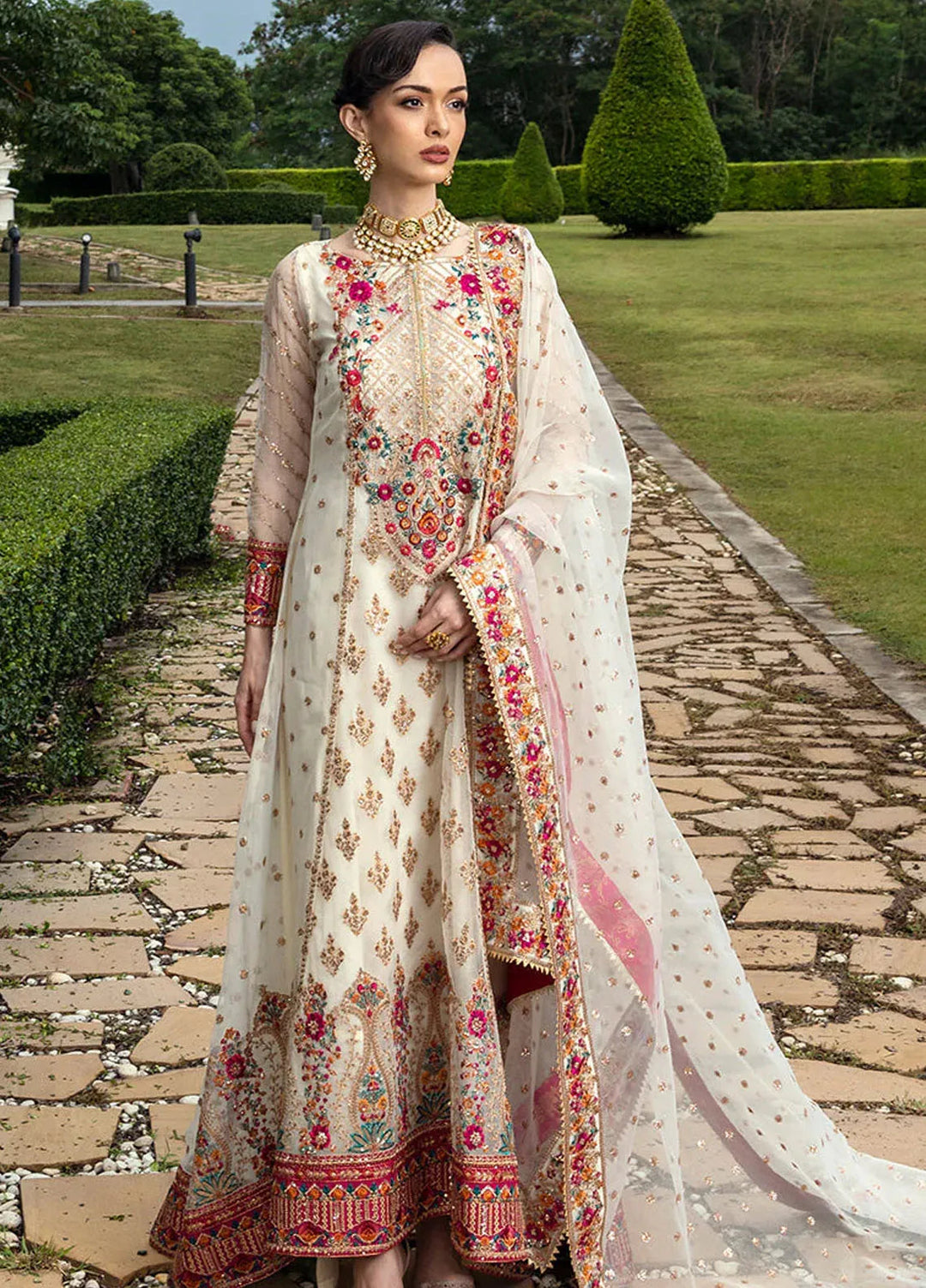Zainab Chottani Embroidered Organza Suits Unstitched 3 Piece ZC24WF D-10 Tresor - Wedding Collection