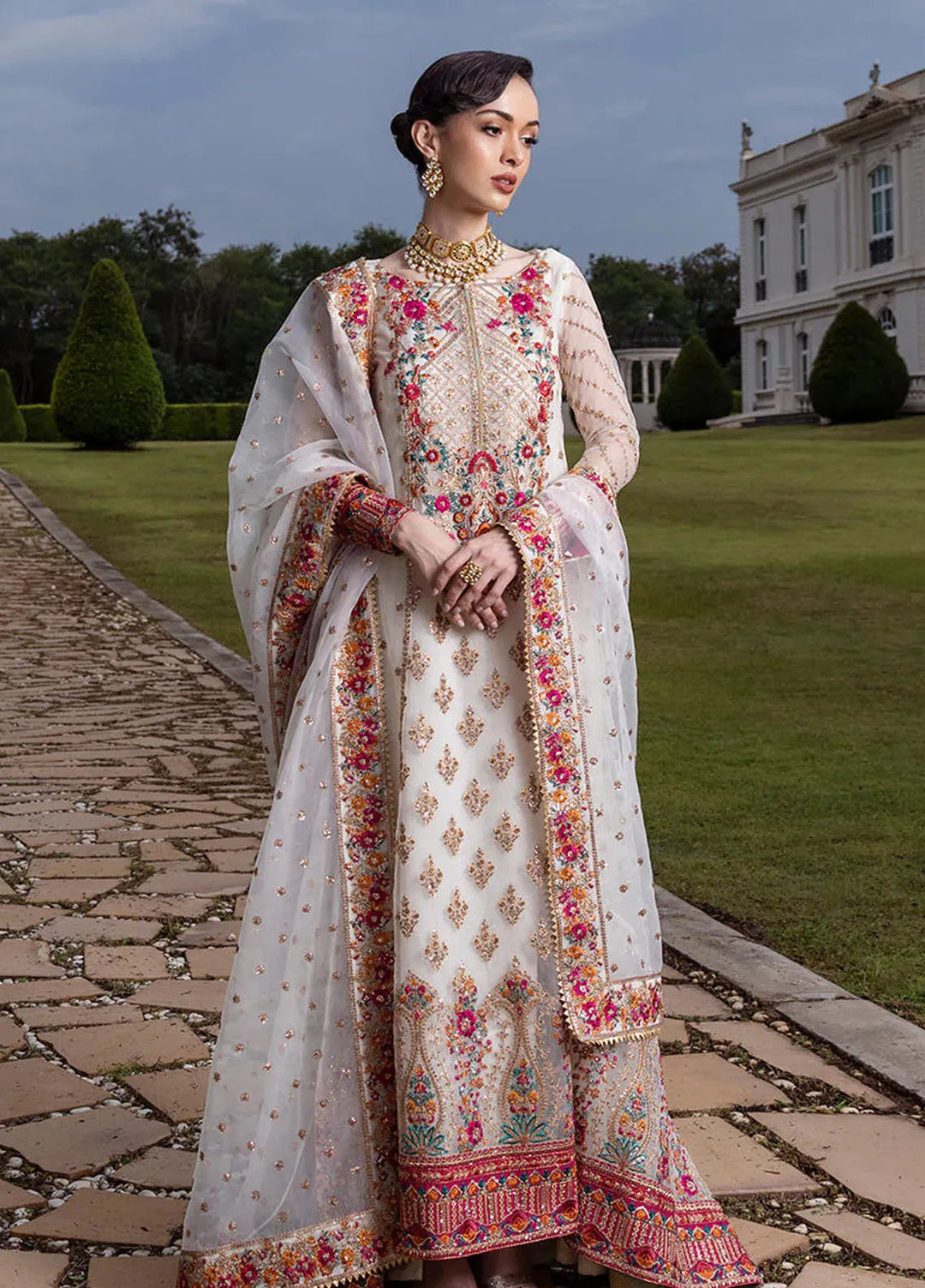 Zainab Chottani Embroidered Organza Suits Unstitched 3 Piece ZC24WF D-10 Tresor - Wedding Collection