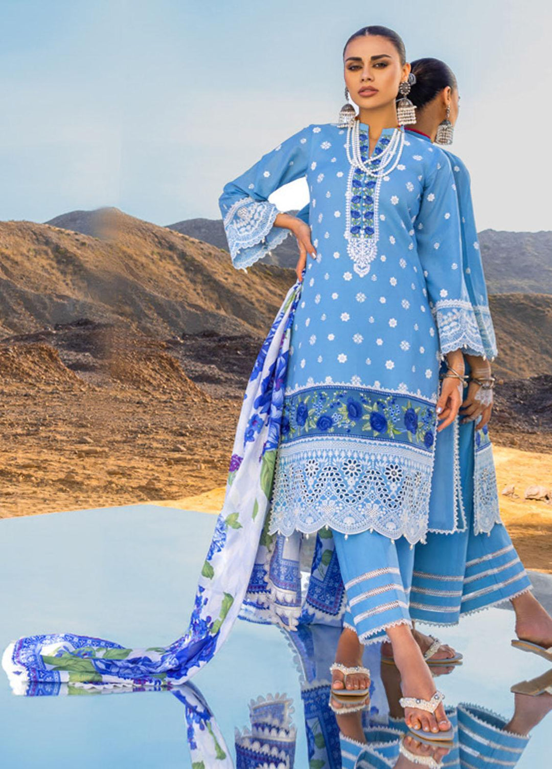 Zainab Chottani Embroidered Lawn Suits Unstitched 3 Piece DURNAZ ZC23CHN 04-A - Luxury Lawn Collection