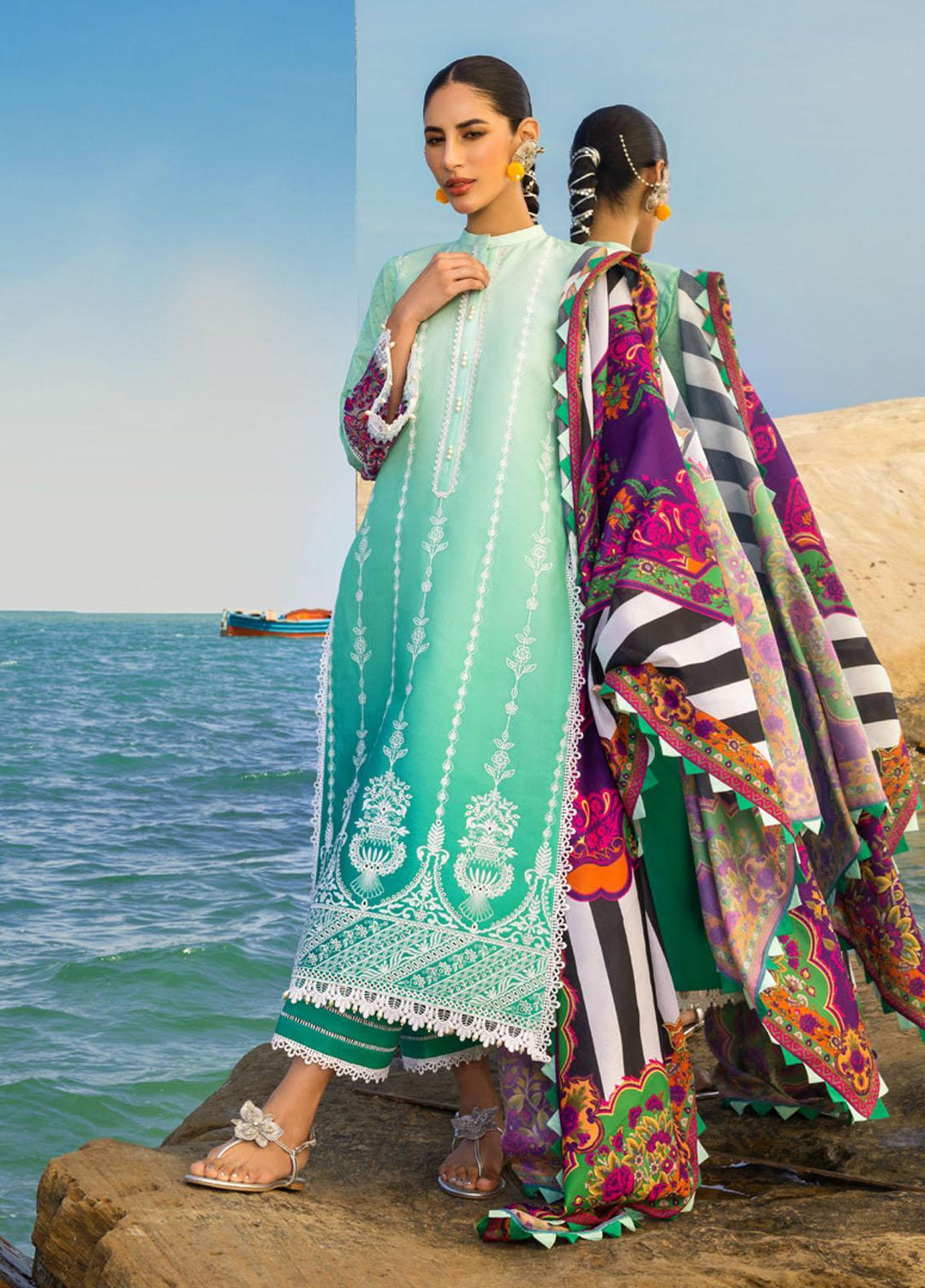Zainab Chottani Embroidered Lawn Suits Unstitched 3 Piece SHANZEY ZC23CHN 06-B - Luxury Lawn Collection
