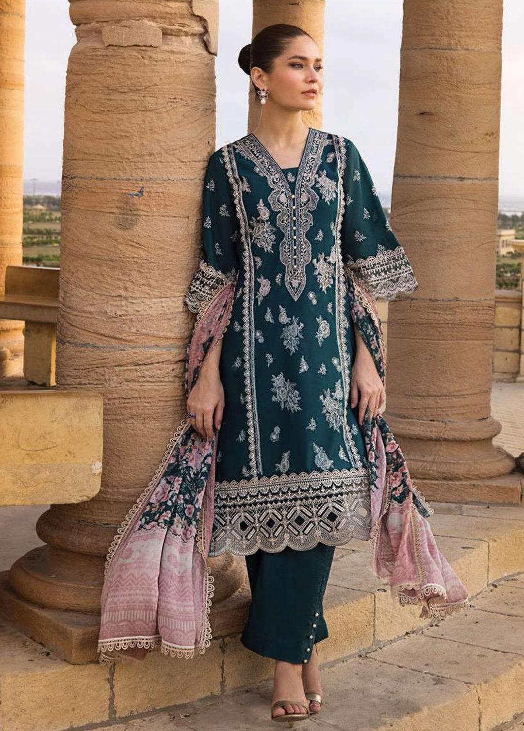 Zainab Chottani Embroidered Lawn Suits Unstitched 3 Piece ZC23L 2B - Luxury Collection