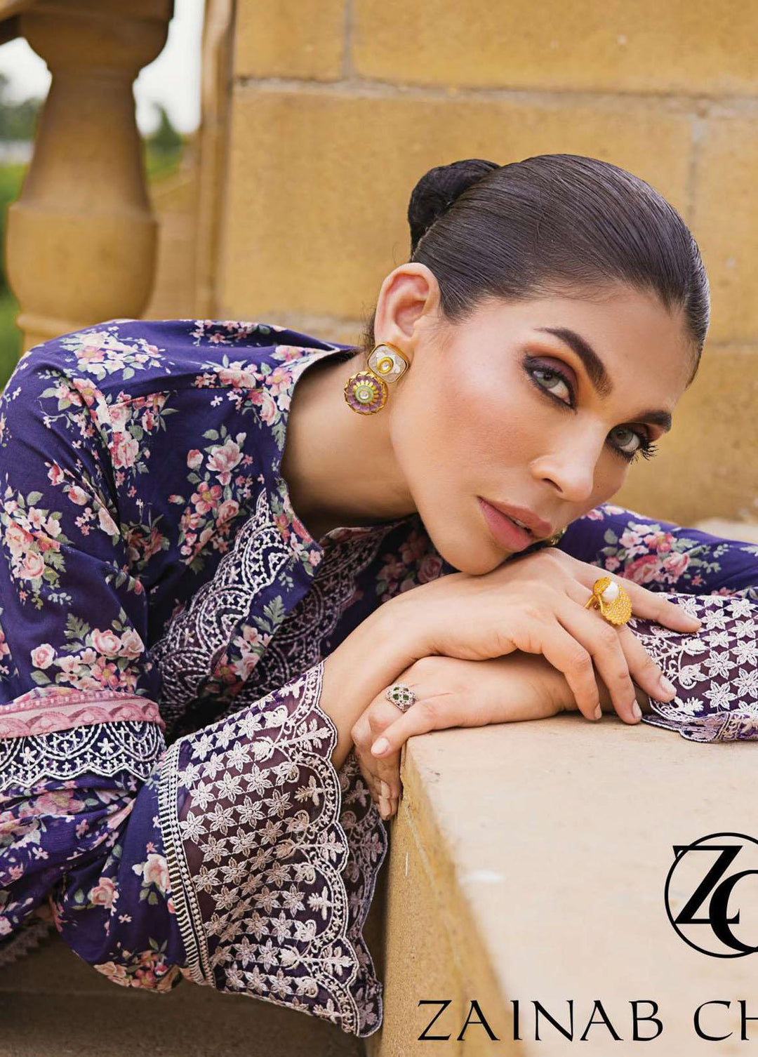 Zainab Chottani Embroidered Lawn Suits Unstitched 3 Piece ZC23L 6B - Luxury Collection