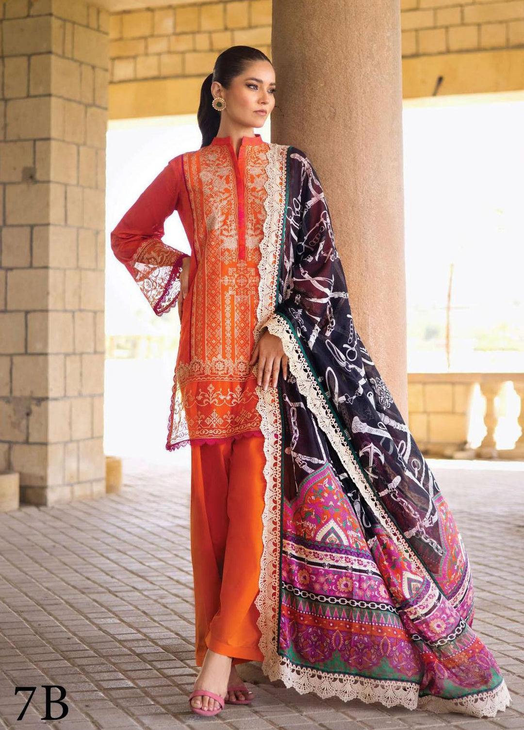 Zainab Chottani Embroidered Lawn Suits Unstitched 3 Piece ZC23L 7B - Luxury Collection