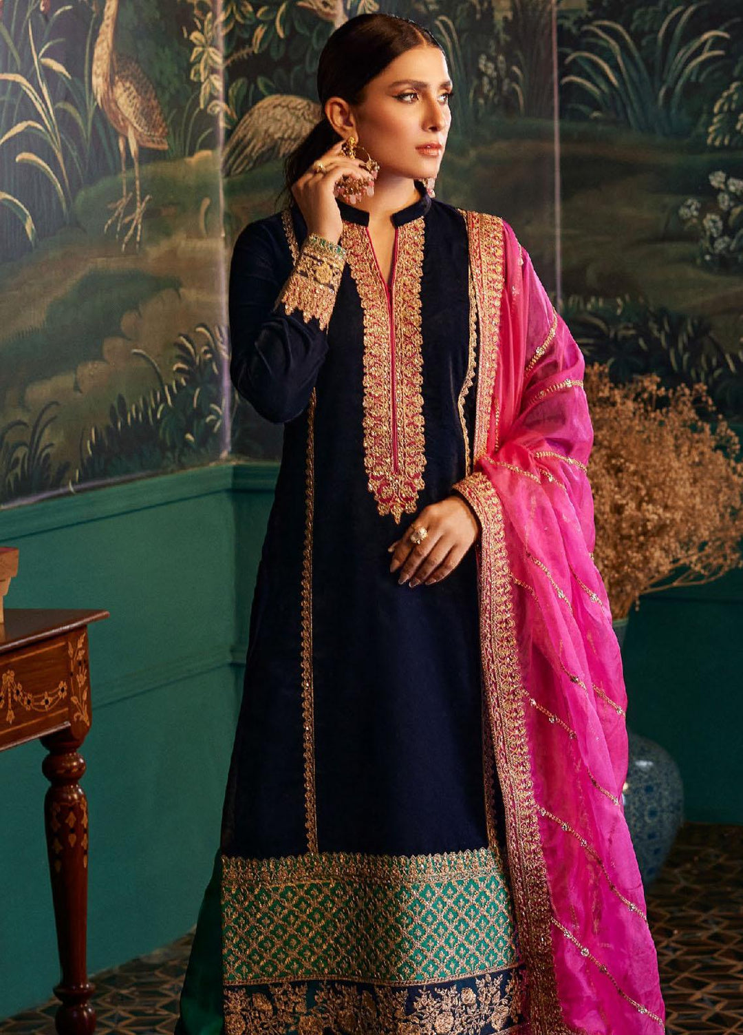 Zainab Chottani Embroidered Velvet Suits Unstitched 3 Piece ZC23UV D4 Amira - Luxury Collection