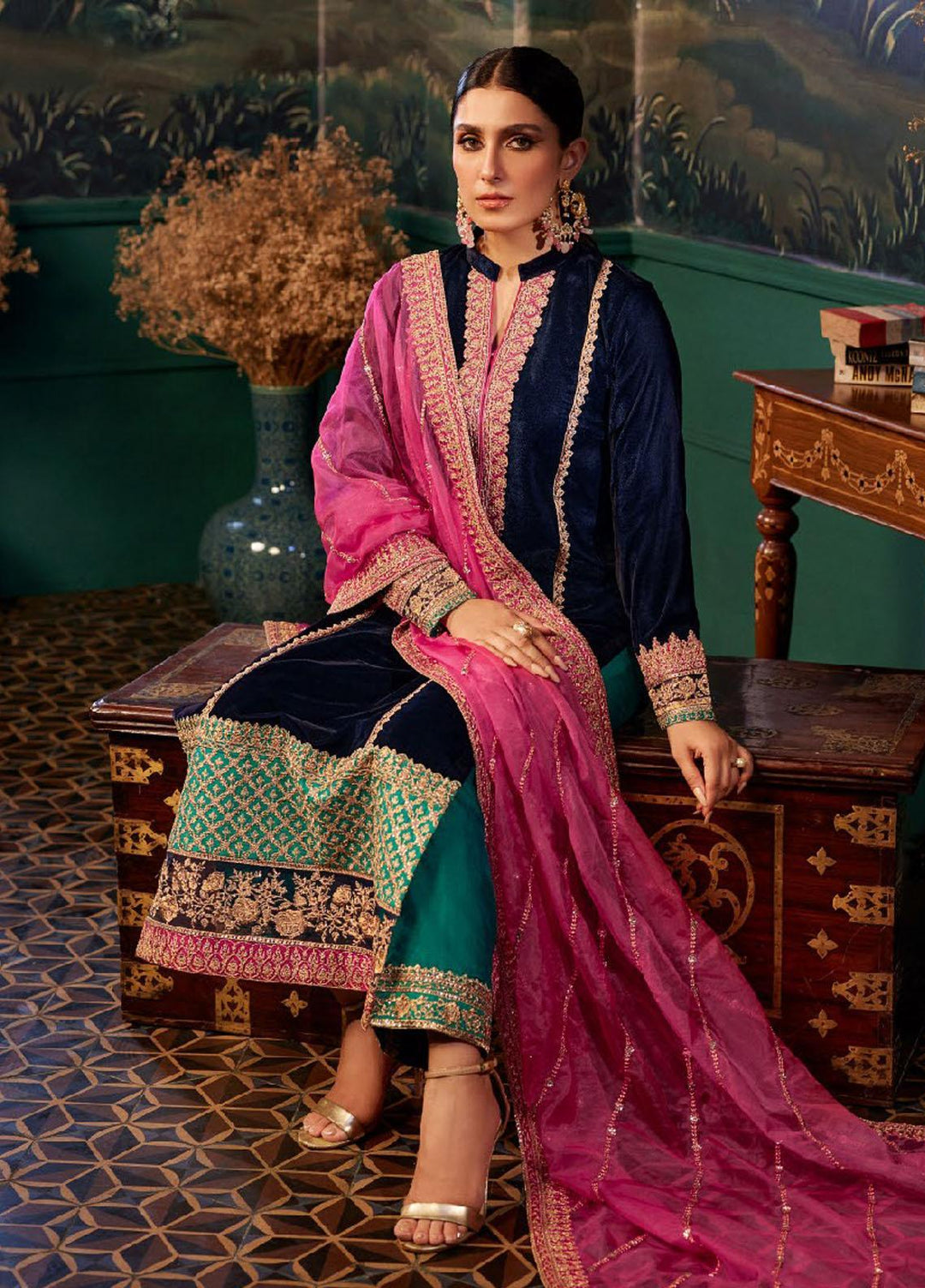 Zainab Chottani Embroidered Velvet Suits Unstitched 3 Piece ZC23UV D4 Amira - Luxury Collection