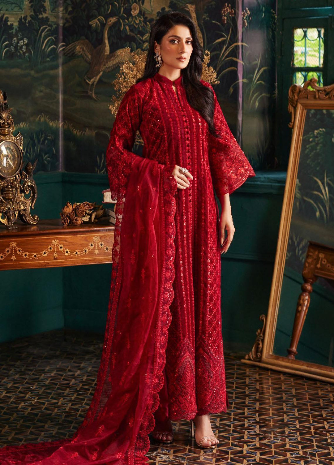 Zainab Chottani Embroidered Velvet Suits Unstitched 3 Piece ZC23UV D5 Surkh - Luxury Collection