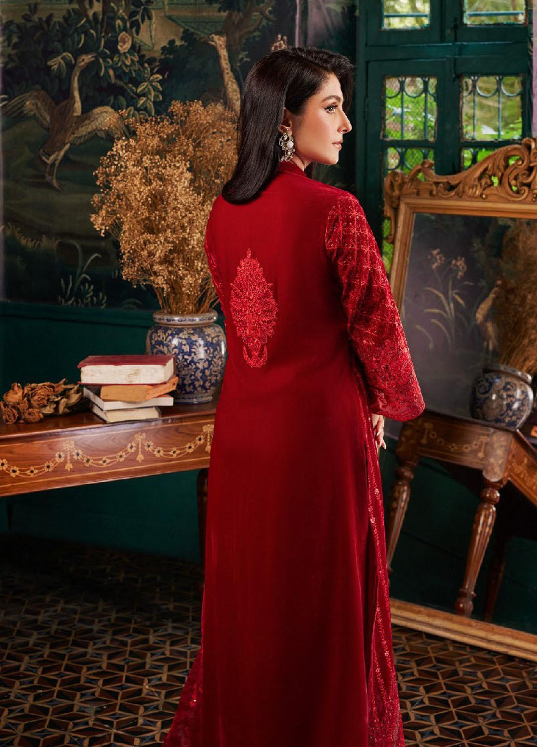 Zainab Chottani Embroidered Velvet Suits Unstitched 3 Piece ZC23UV D5 Surkh - Luxury Collection