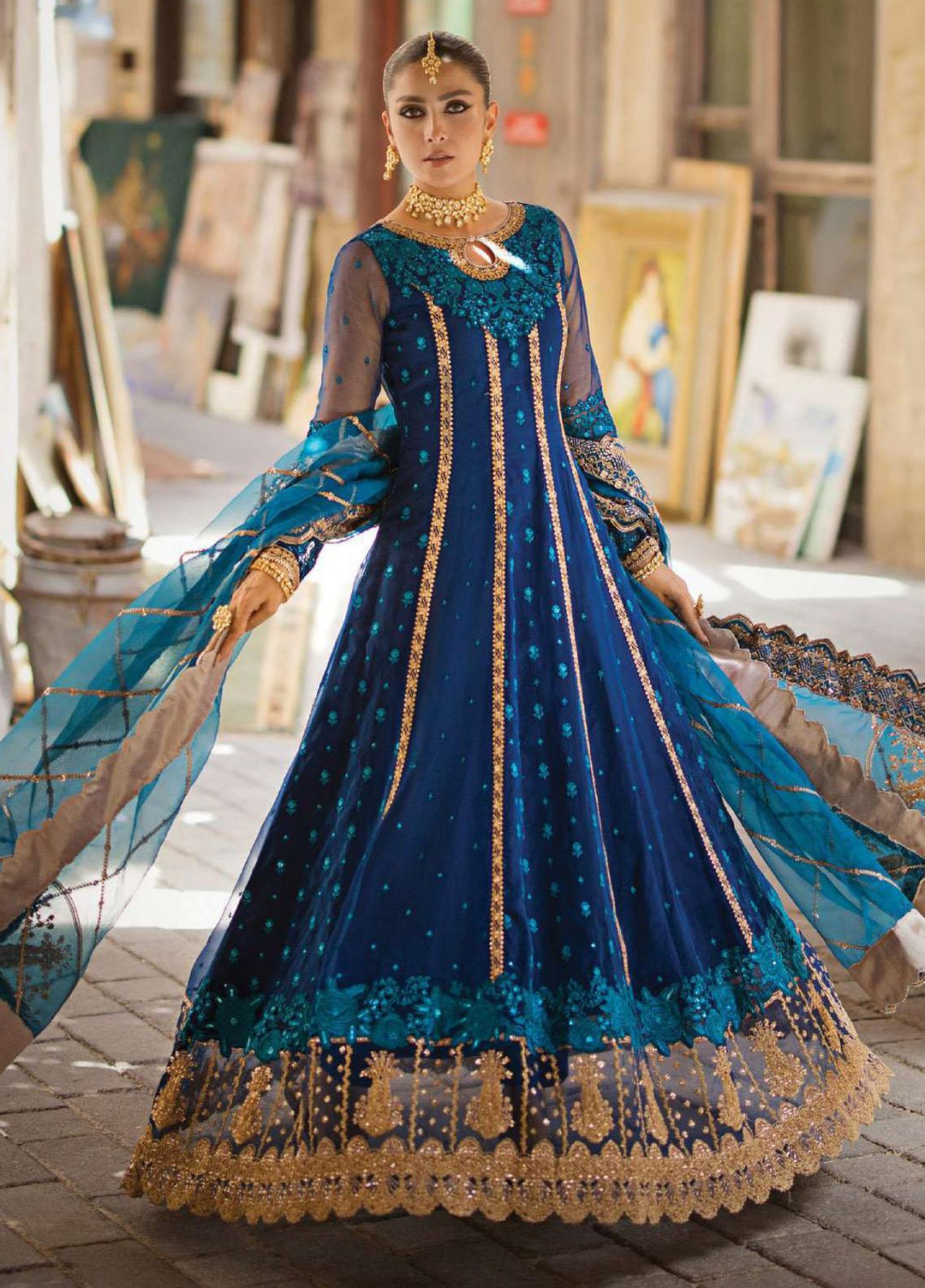 Zainab Chottani Embroidered Organza Suits Unstitched 4 Piece ZC23WF D-03 Mahi - Wedding Collection