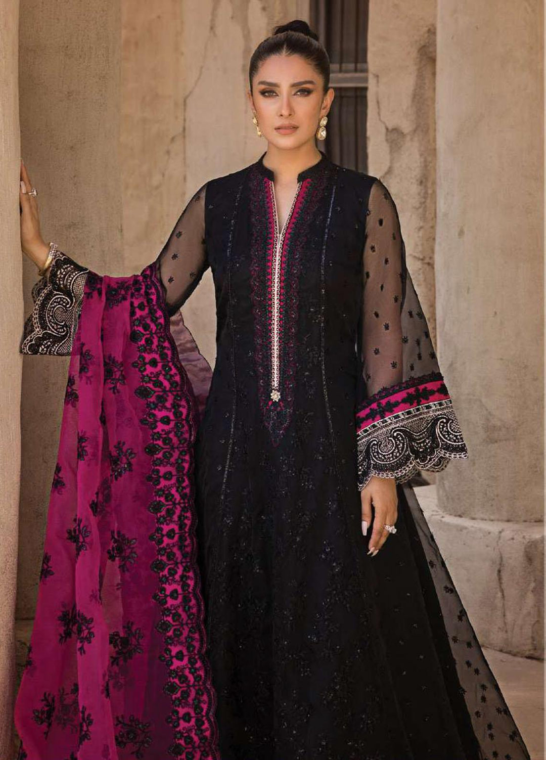 Zainab Chottani Embroidered Organza Suits Unstitched 4 Piece ZC23WF D-04 Nora - Wedding Collection