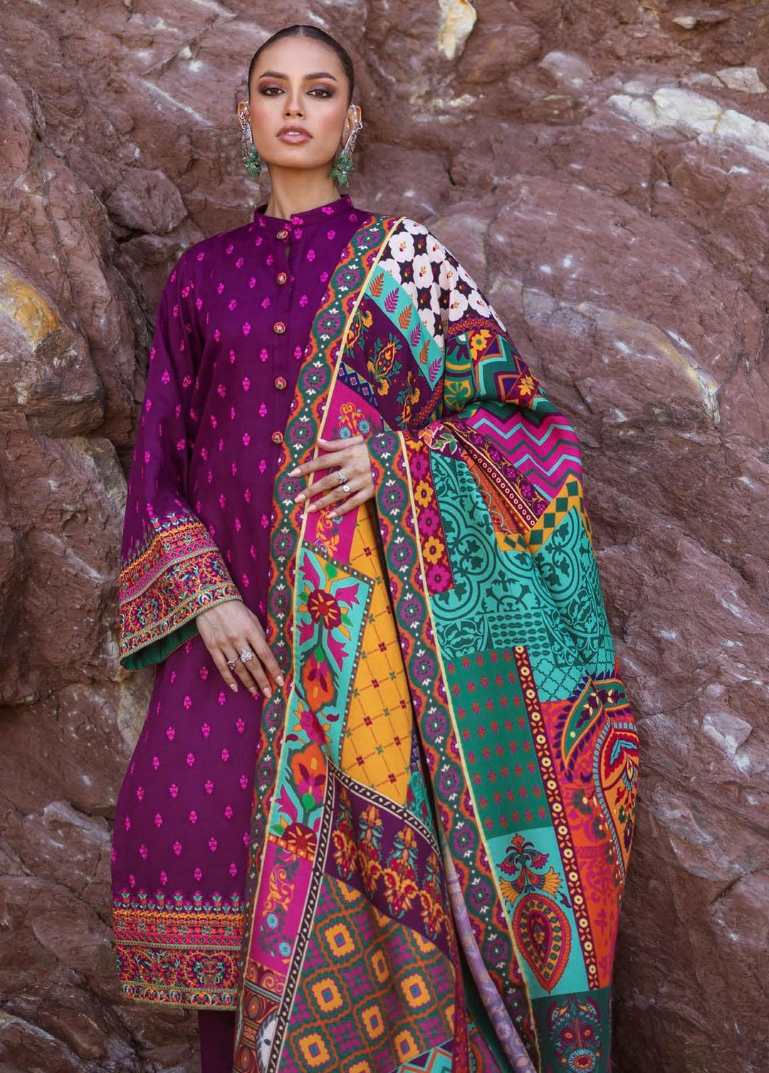 Zainab Chottani Embroidered Herringbone Suits Unstitched 3 Piece ZC23WS D10 Gul - Winter Collection