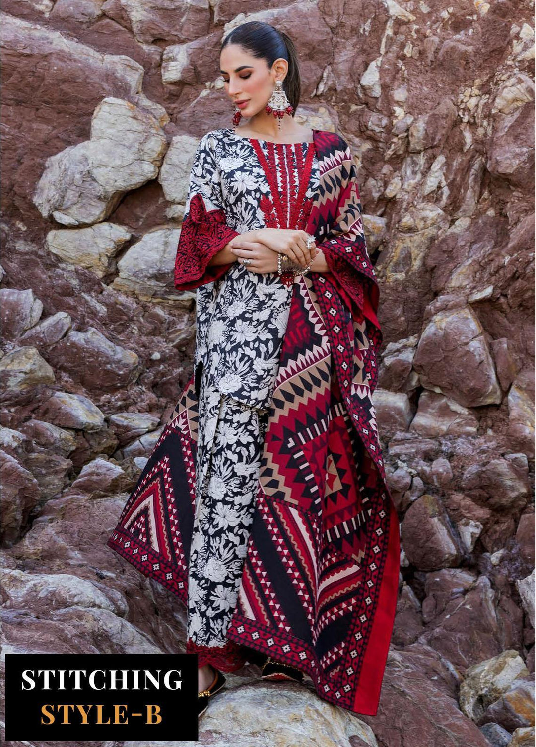 Zainab Chottani Embroidered Herringbone Suits Unstitched 3 Piece ZC23WS D3 Asna - Winter Collection