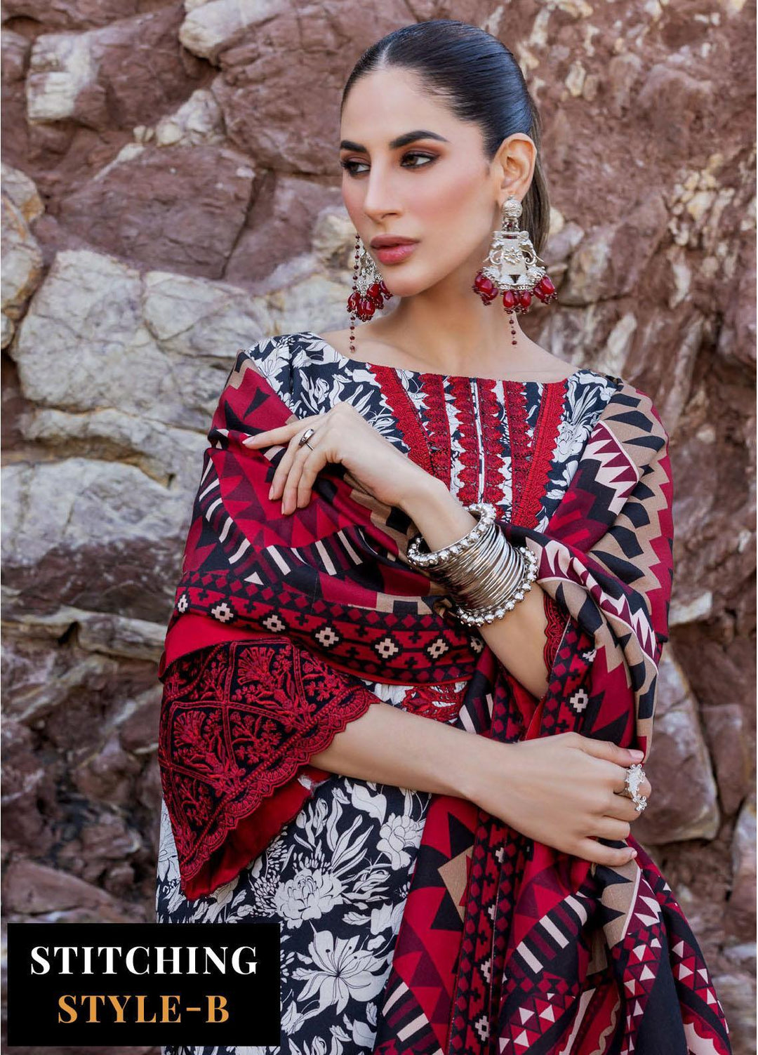 Zainab Chottani Embroidered Herringbone Suits Unstitched 3 Piece ZC23WS D3 Asna - Winter Collection